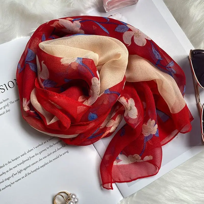 Modischer Luxus Leichtgewichtiger Seidendruck-Schal Damen Aprikosen-Blumen Seiden-Turban Kopftuch Femme Wickeltuch Foulard für Tägliches Tragen – Detail 15