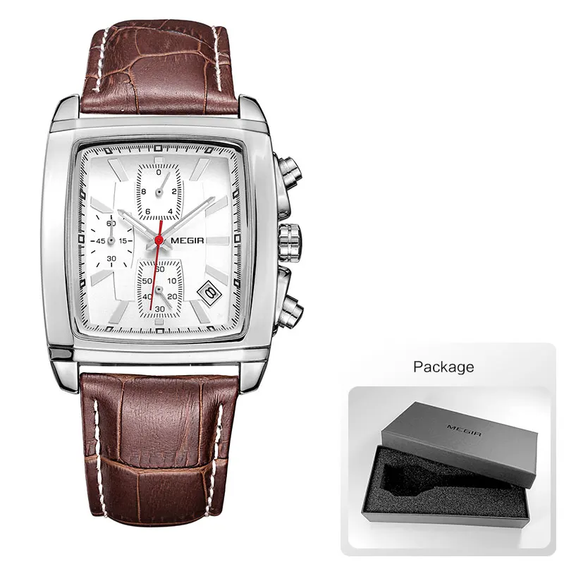 New Rectangle Dial Leather Strap Watch for Men Casual Blue Chronograph Quartz - Picture 27 of 28