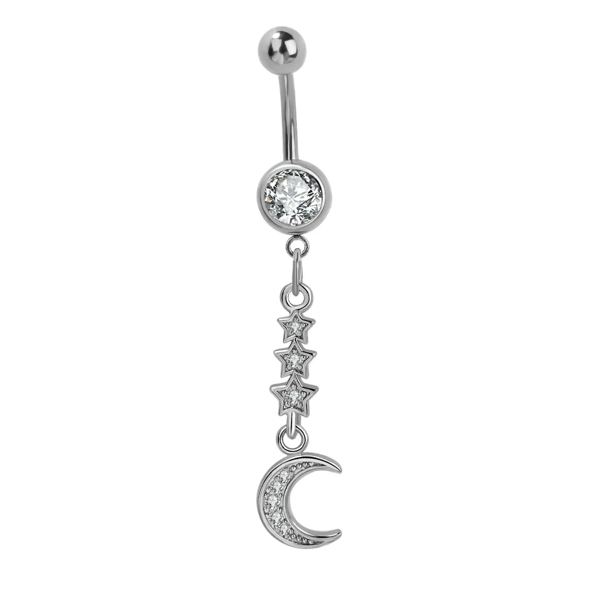 Women Stainless Steel Navel Belly Button Rings Summer Fashion Crystal Butterfly Star Moon Long Dangling Body Piercing Jewelry