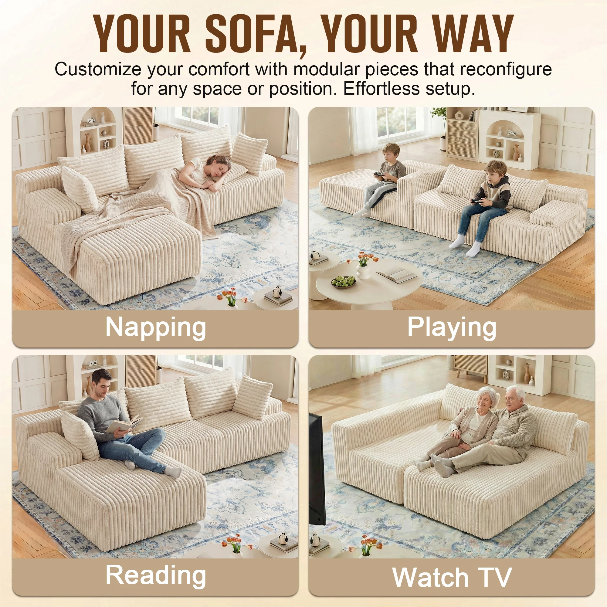 Corduroy L-Shape Sectional 3