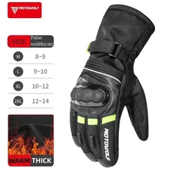 Winter Windproof Thermal Leather Motorcycle Gloves - Waterproof Biker Equipment - XXL (Black green)