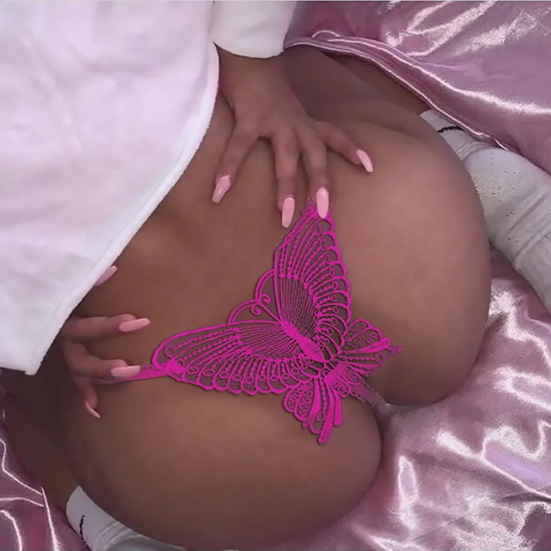 Women Panties Lace Hollow Out G-String Thongs Butterfly Shaped Open Crotch Female Underwear