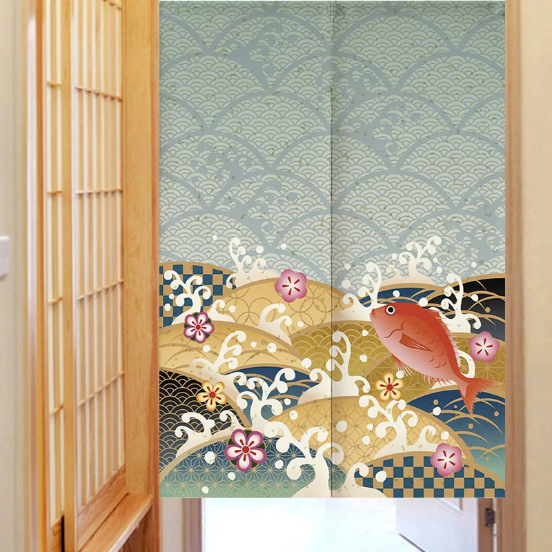 Fish Scales Pattern Door Curtain Geometric Linen Curtains Kitchen Entrance Partition Doorway Curtains Bedroom Decorative Noren 3