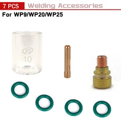 7Pcs/Set WP9 Welding Torch #10 Glass Cup Kit Stubby Collets Body Gas Lens Tig For Wp-9/20/25 Series Welding Accessories