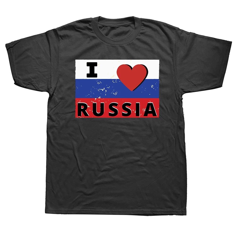 Lustiges „I LOVE RUSSIA“ Russland-Flaggen T-Shirt aus Baumwolle, Kurzarm, Geburtstagsgeschenk, Herrenbekleidung, Modisch, Lässig, Locker Geschnitten, Oversized T-Shirt