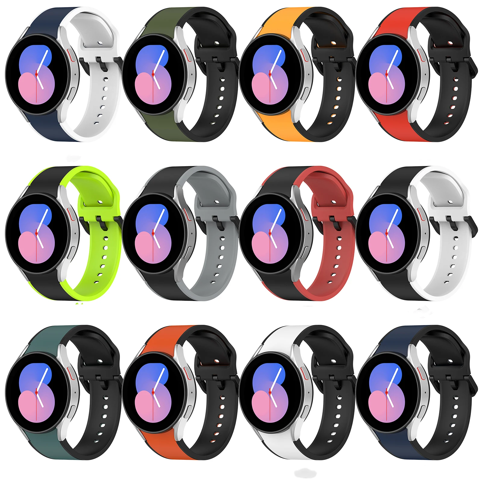 Nuovo Cinturino In Silicone A Doppio Colore Regolabile Senza Cuciture Cinturino Da 20Mm Per Samsung Galaxy Watch5/ Watch5 Pro