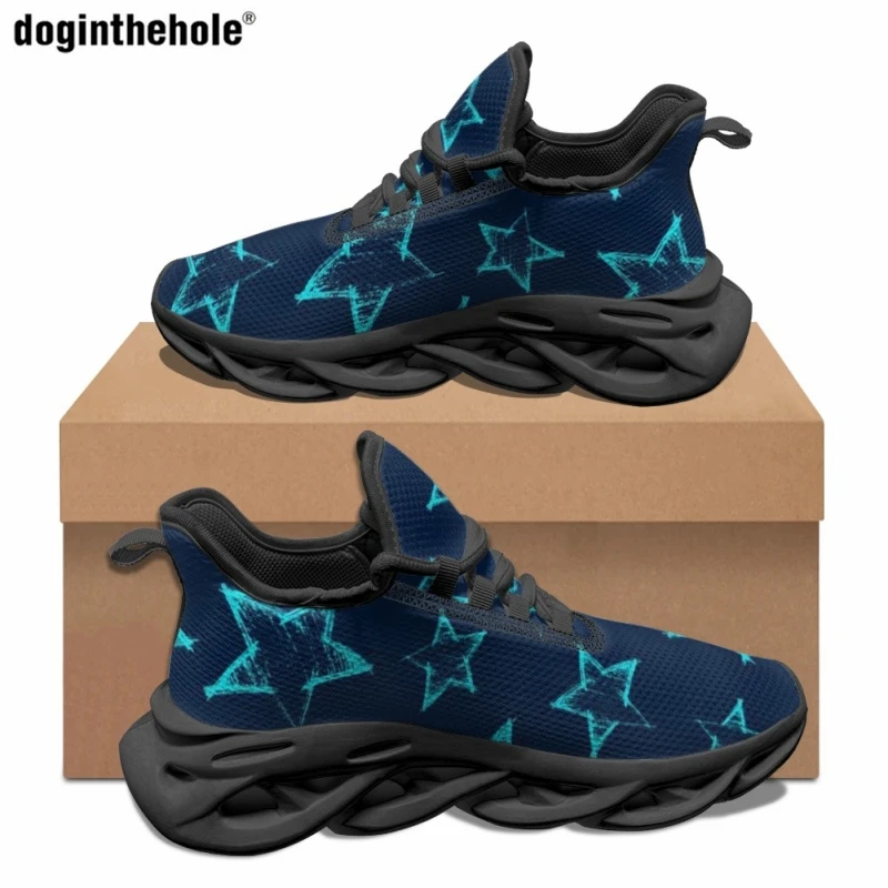 

Doginthehole Street Fashion Flat Shoes Star Pattern Design Casual Shoes Lace Up Sneakers Non-slip Travel Sports Running Shoes
