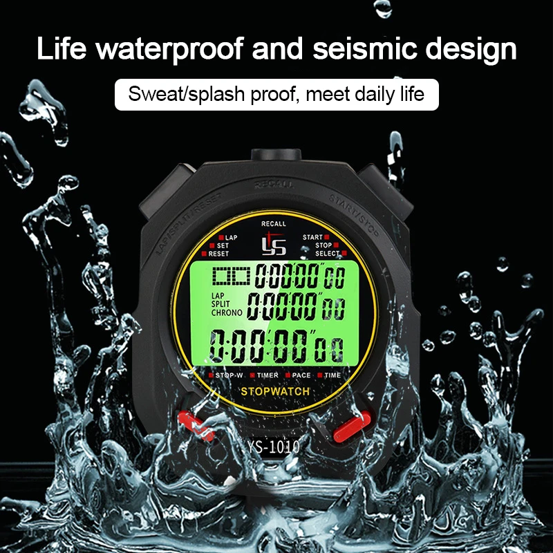 Digital Sports Stopwatch Timer 10/30/60/100 Track Professional Chronograph Counter LCD Training Handheld Luminous Stopwatch 3