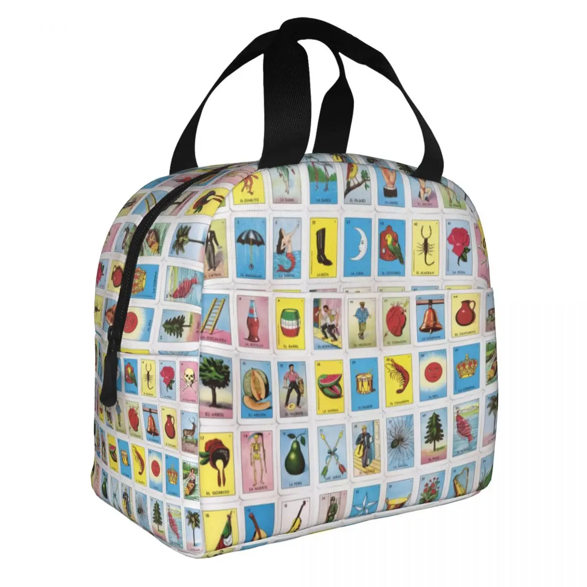 Loteria Card Mexican Bingo Lottery Insulated Lunch Tote Bag for Women Portable Thermal Cooler Food Lunch Box Kids School
