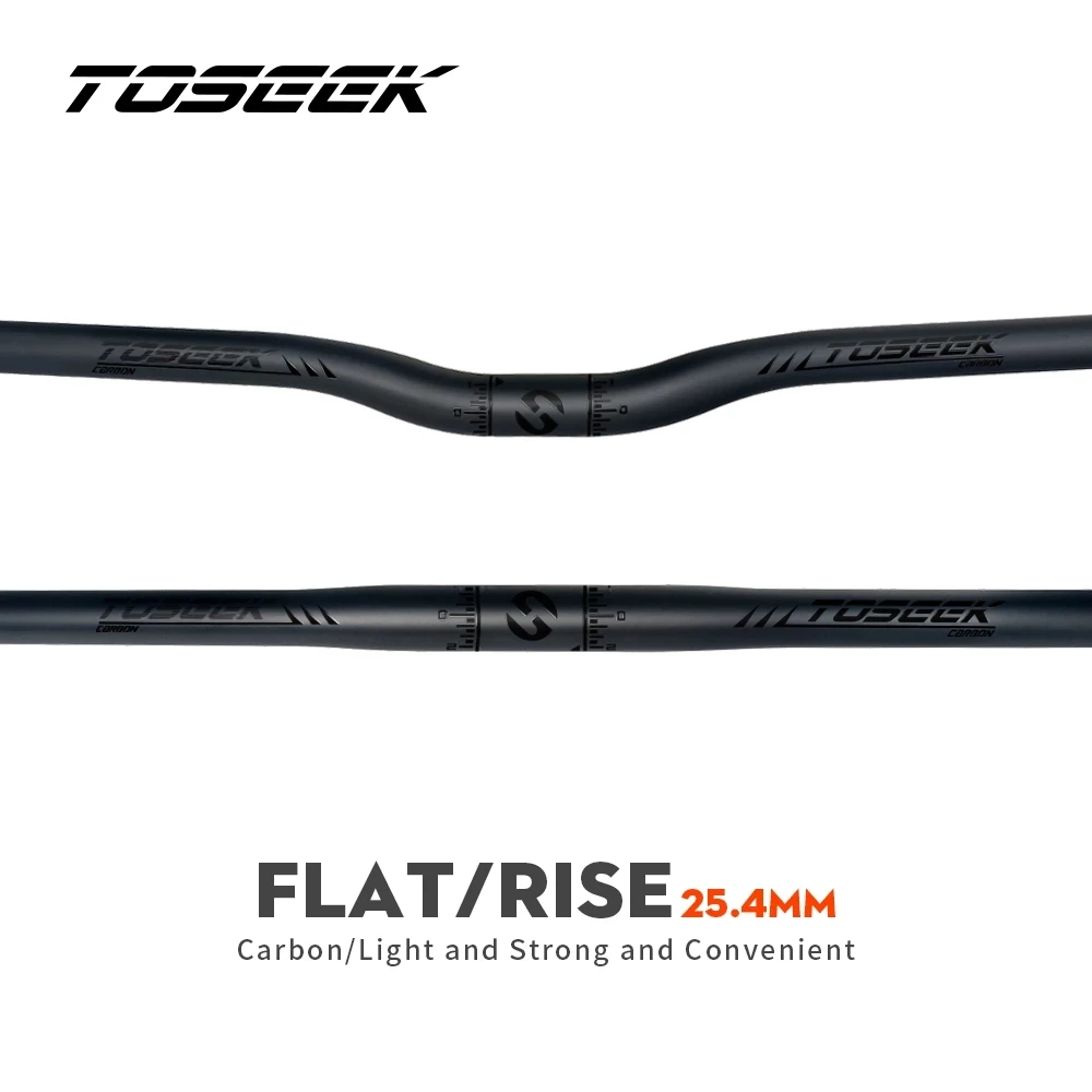 TOSEEK Black Matte Carbon Fiber Handlebar 25.4mm Flat Bar Rise Handlebar For Mountain Road Kids Folding Bike