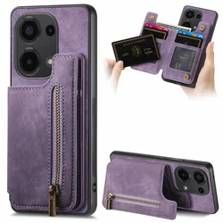 Elegant Magnetic Leather Flip Wallet Phone Case with Zipper Card Slots Holder - RedMi 15C (Purple)