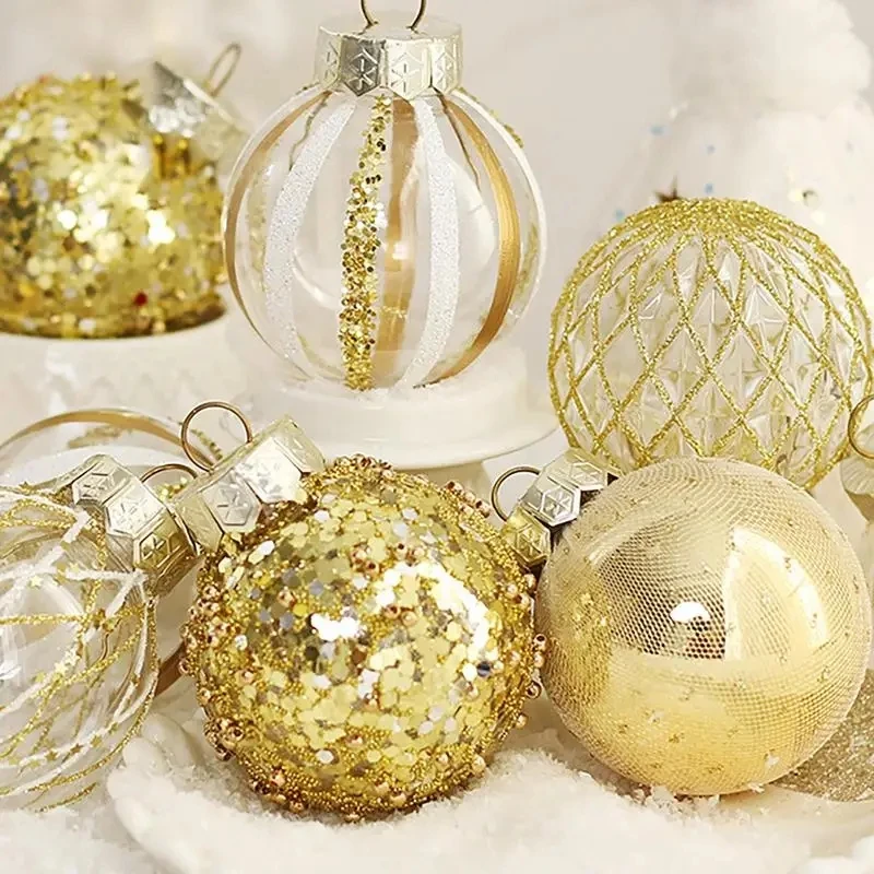 

25pcs Christmas Tree Balls Hanging Christmas Ball Ornaments Glittering Christmas Baubles PVC White Gold Ball Decorations Sets