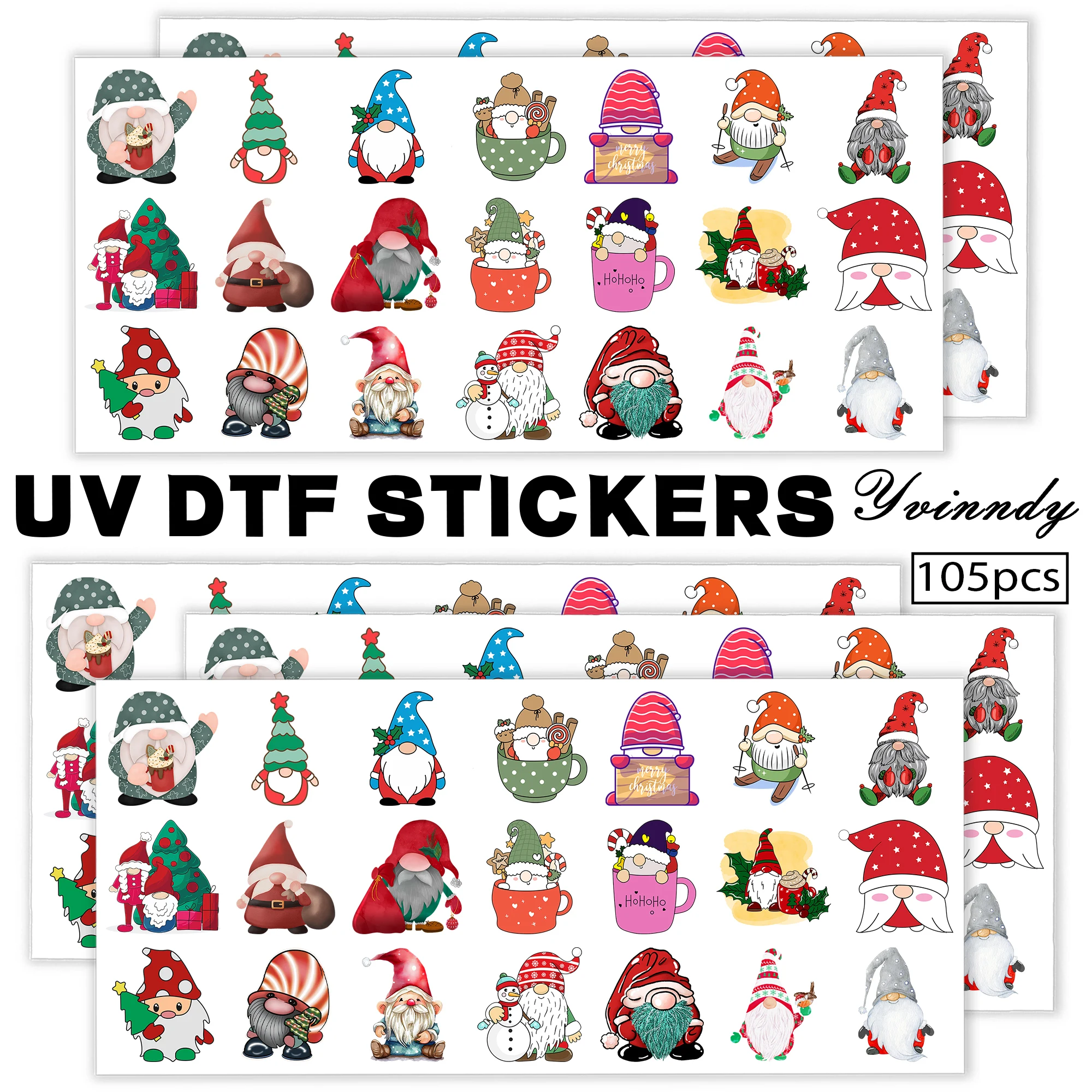 105개/세트 크리스마스 엘프 키체인 전사지 UV DTF 전사지 내구성 높은 점..
