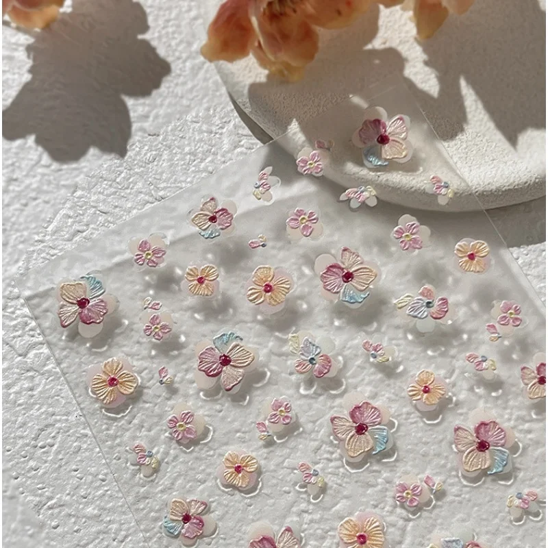 다채로운 5D 릴리프 네일 스티커 젤리 꽃 화환 스티커 네일 DIY 여름 셀프 접착 네일 3D 장식 액세서리