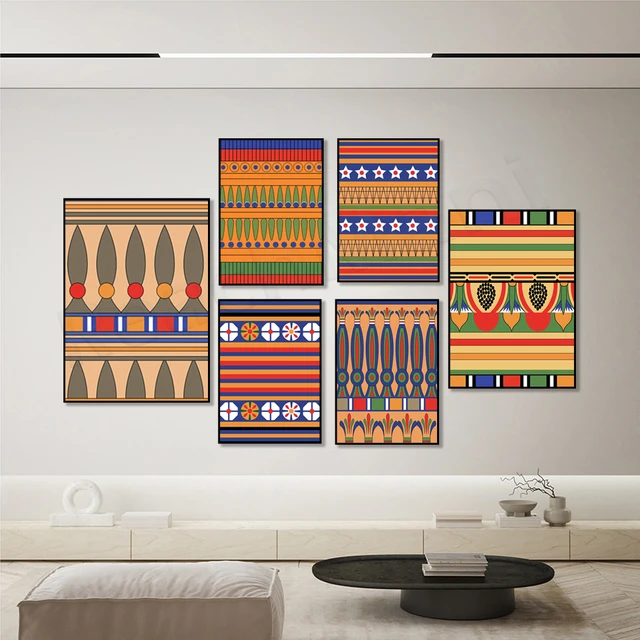 Egyptian Motifs, Floral Patterns Egyptian Wall Art Canvas Painting Nordic Posters and Prints Wall Picture for Living Room Decor