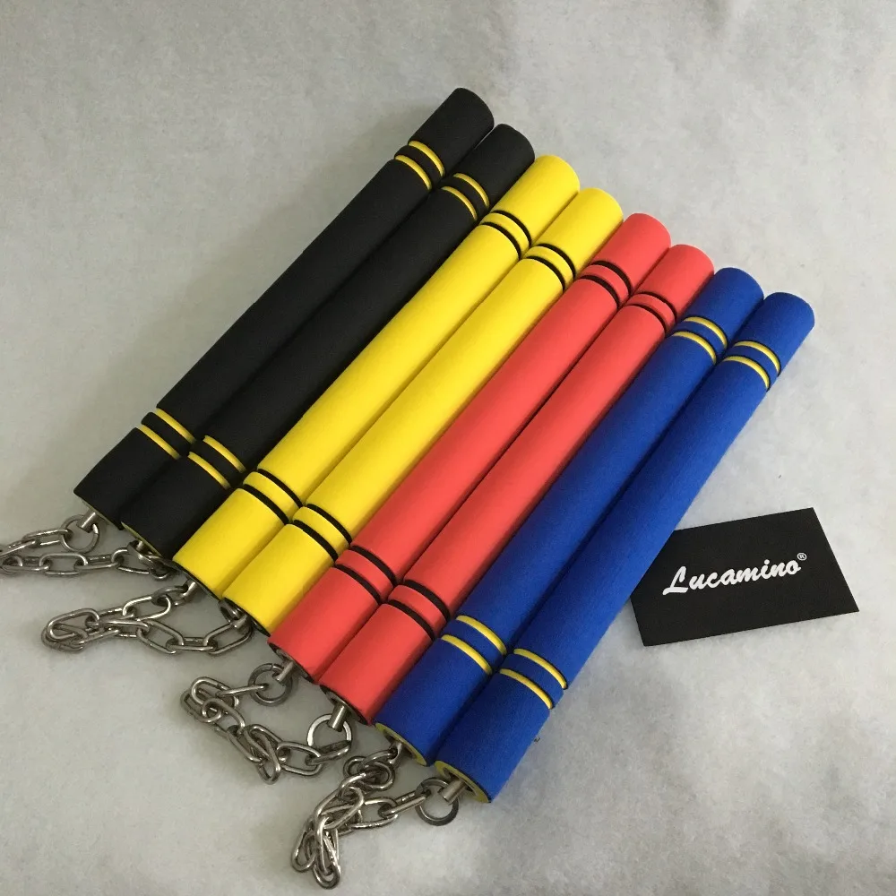 (2 Pz/Lotto) Nunchakus Arti Marziali Wushu Pratica Equi Schiuma Di Sicurezza Nunchakus Spugna Doppio Manganello Con Catena In Acciaio Inossidabile