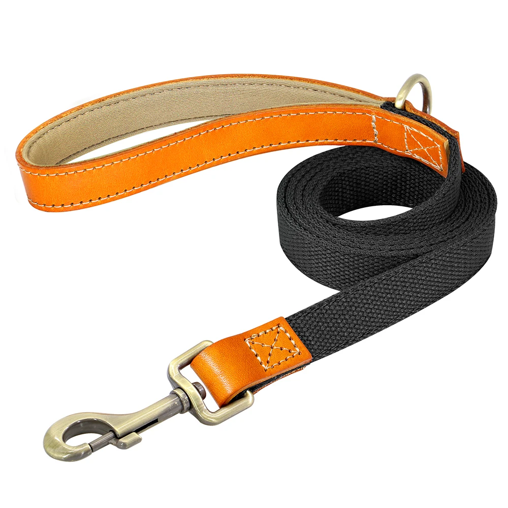 Dog Collar Real Leather Nylon Dog Collars and leash Set Durable Adjustable ID Collars for Small Medium Large Dogs - PeticaDeals