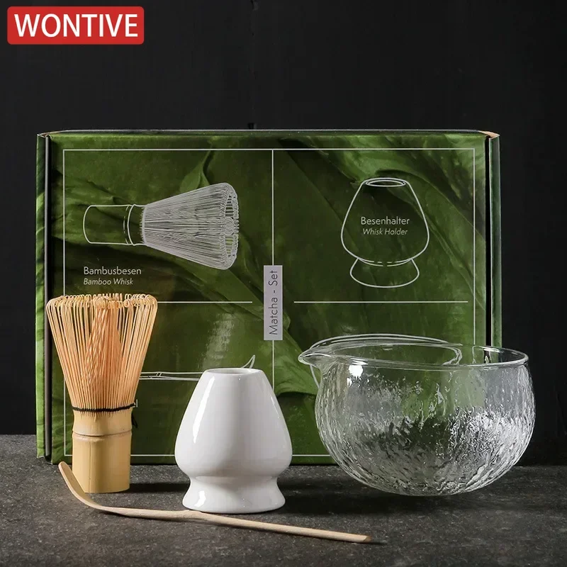 3/4PCS/7PCS Japanese Matcha Set Bamboo Tea Brush Glass Tea Bowl Chinese Traditional Handmade Tools matcha tea set,matcha tea tools,tea ceremony tools,tea set,matcha whisk