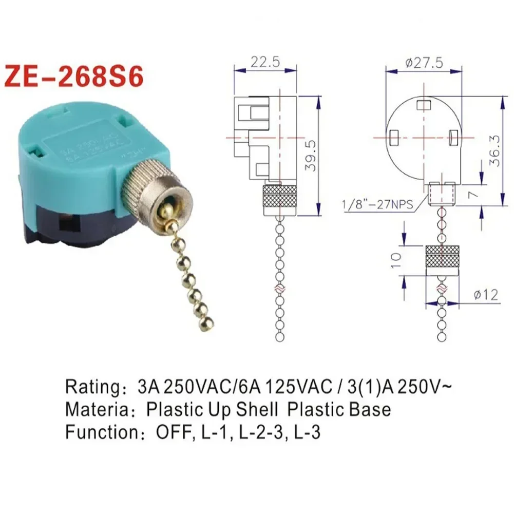 Fan Pull Switch 4Pcs ZE-268S2 3 Speed 4 Wire Switches For Hunter Harbor Breeze Hampton Bay Fan For KTE 308A E87438 3089T