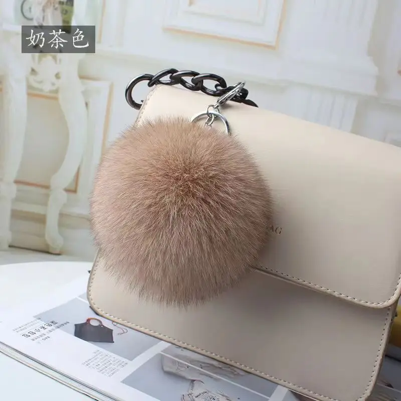 12cm/9cm 큰 크기 푹신한 진짜 여우 모피 공 PomPom 모피 키 체인 금속 반지 펜던트 가방 여성을위한 매력 F314