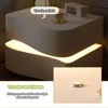 Nightstand with LED Light, Leather Night Stand with Drawer, Solid Wood Bedside Table, 2 Drawers Nightstands Bedroom 2