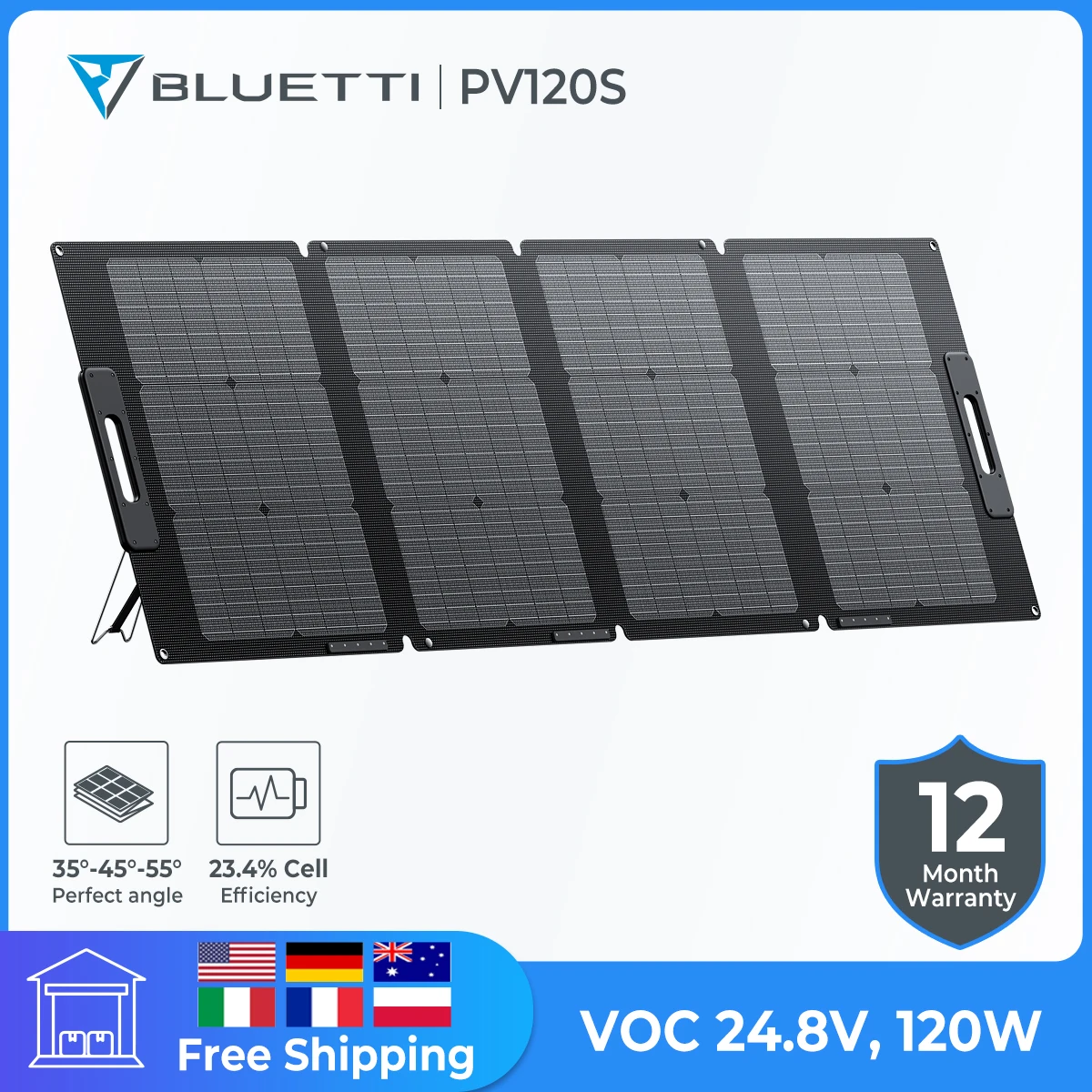 Bluetti Protable Pannello Solare Pv120S 120W 24.8V Pannello Solare Per Centrale Elettrica Eb3A Eb55 Eb70 Ac200P Ac200Max Piastra Solare Pieghevole