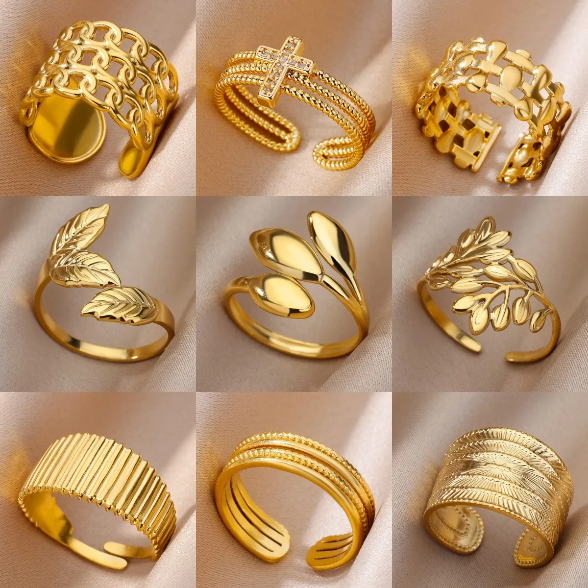 Mujer Anillos De Acero Quirurgico Anillos De Acero Dorado Anillo
