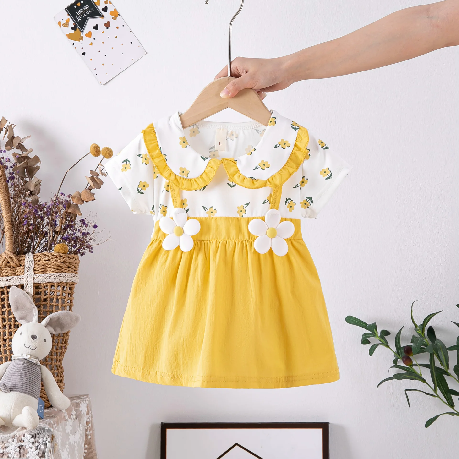yellow pelota ワンピース　エプロン　2y Célia Balloon Sleeve Swimsuit, Bamboo Yellow - Mipounet Swim