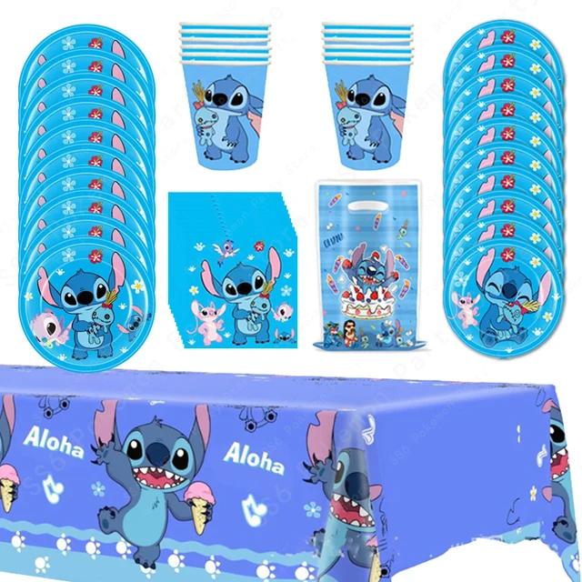 Disney Lilo e Stitch Decorazione festa di compleanno Ragazza Ragazzo Stoviglie usa e getta Piatto Tovaglia Sacchetto di caramelle Kit tazza di carta Forniture 4