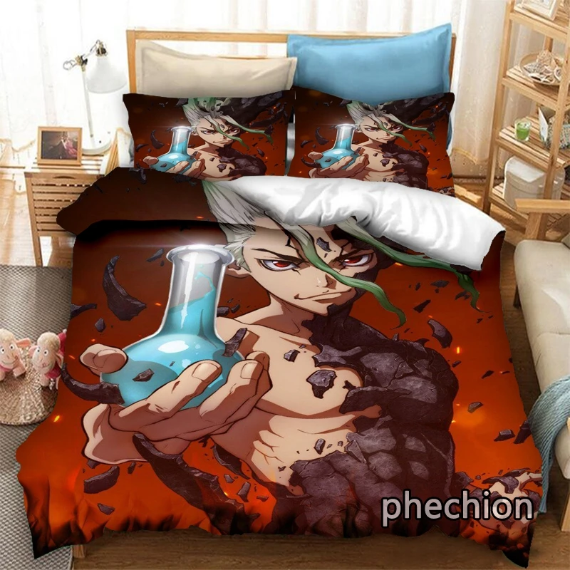 

phechion Anime Dr.STONE 3D Print Bedding Set Duvet Covers Pillowcases One Piece Comforter Bedding Sets Bedclothes Bed K453