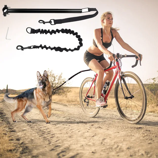 Dog Bicycle Leash Dog Running Walking Leash Removable Elastic Dog Bicycle Leash Metal Extension Elastic Ropes Towing Pet Dogs 2