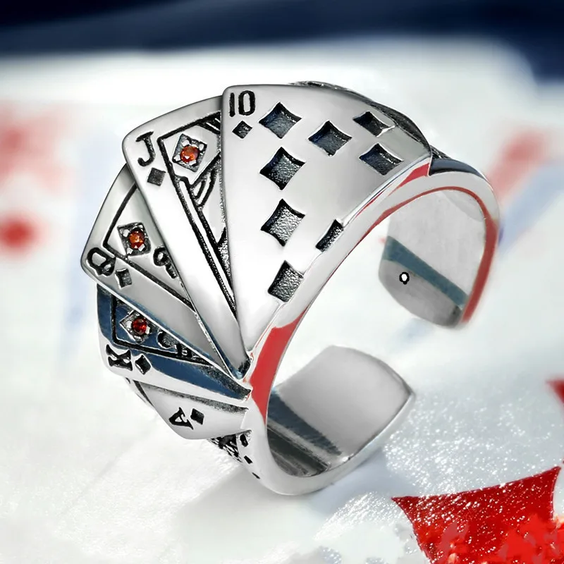 Vintage Punk Poker Card Zircon Ring Image 3