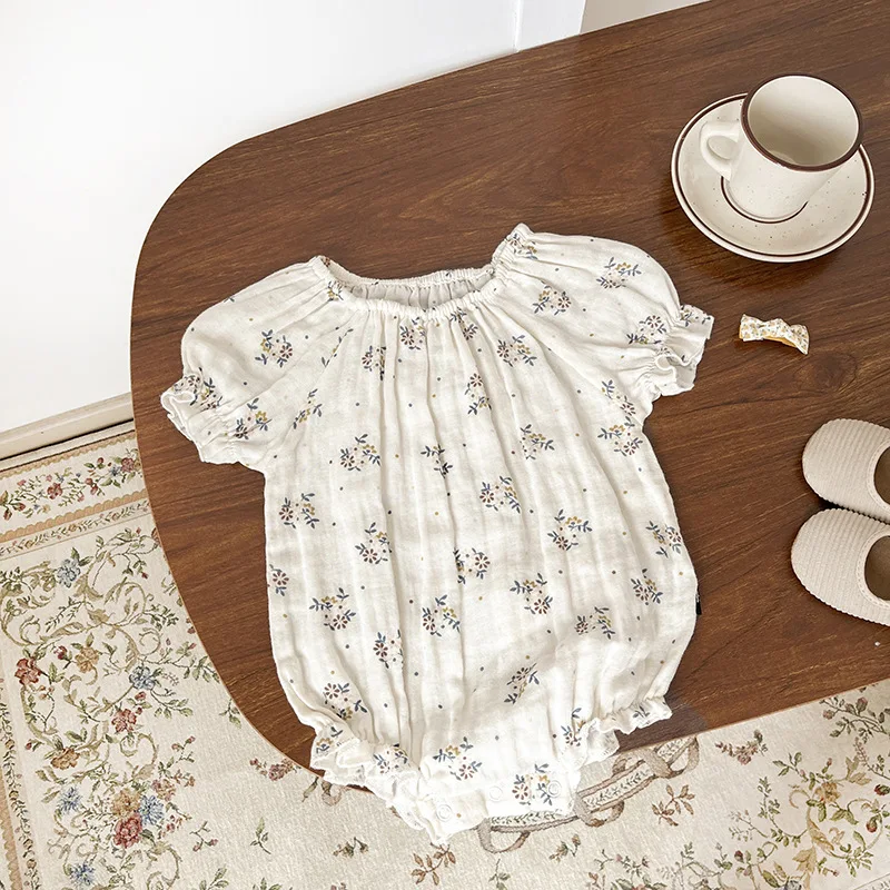 

Korean Style Newborn Baby Girls Short Flying Sleeves Rompers Princess Bodysuit Girls Jumpsuits Summer Clothes