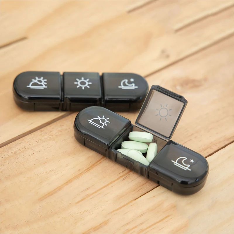 Portable Black 21-Compartment Weekly Pill Organizer and Storage Case