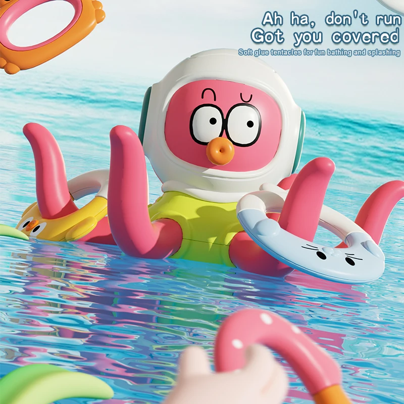 Floating Purple Octopus Bath Toys for Toddlers with 3 Hoopla Rings Interactive Bath Toy for Bathroom, Pool, Bathtub