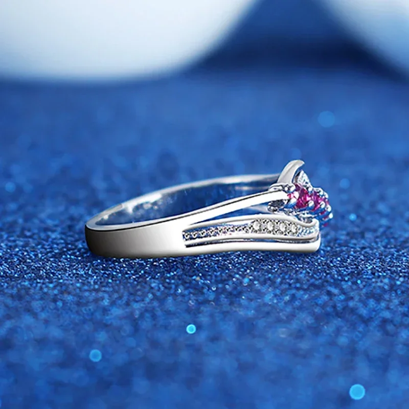 925 Sterling Silver Ring Cross Red Tone for Women Wedding Trendy Jewelry Stamp Dazzling CZ Stone Large Ring Anillos silver ring wedding rings silver rings silver cross ring