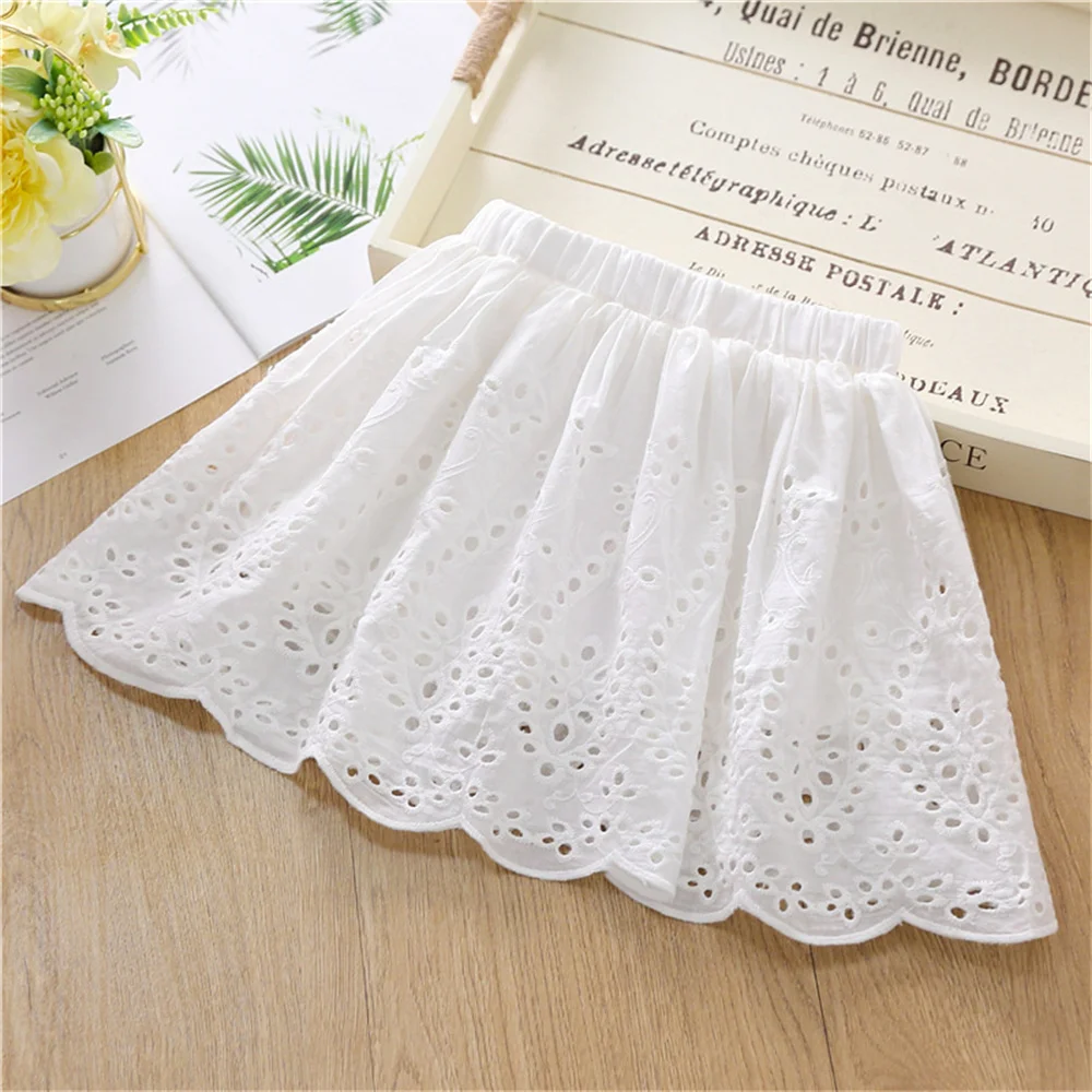 Korean Summer Children Girl's Skirts Cute White Lace Elastic Waist Versatile Cake Skirt for Kid Baby Girl Toddler Clothes