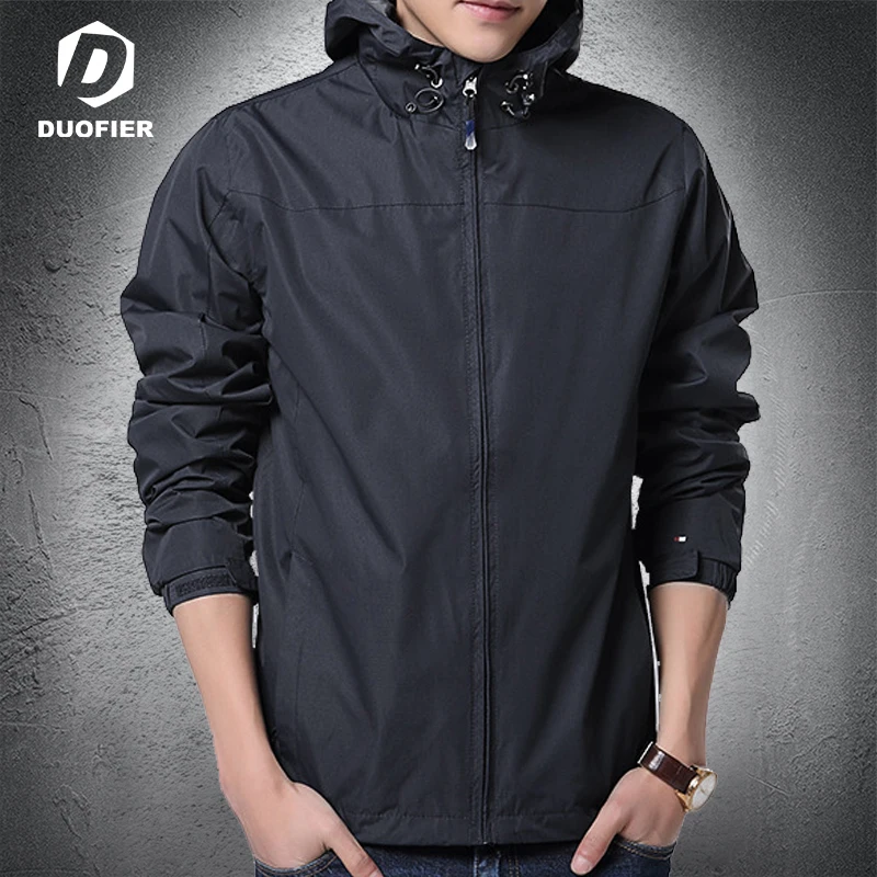 

Men's Solid Hooded Jacket Casual Sportswear Slim Fit Outerwear Stand Collar Zip Cargo Jackets Male Autumn Outdoor Windbreaker