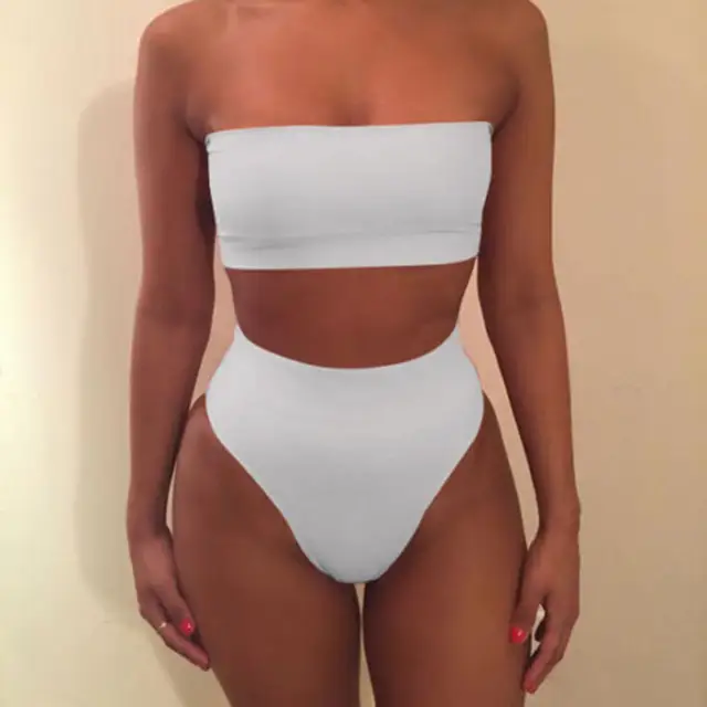 2022 New Sexy Swimsuit Lady Tube Top Women Bikini Set Women Solid Color Bikini Swimwear Push Up Swimsuit Beachwear Swimwear