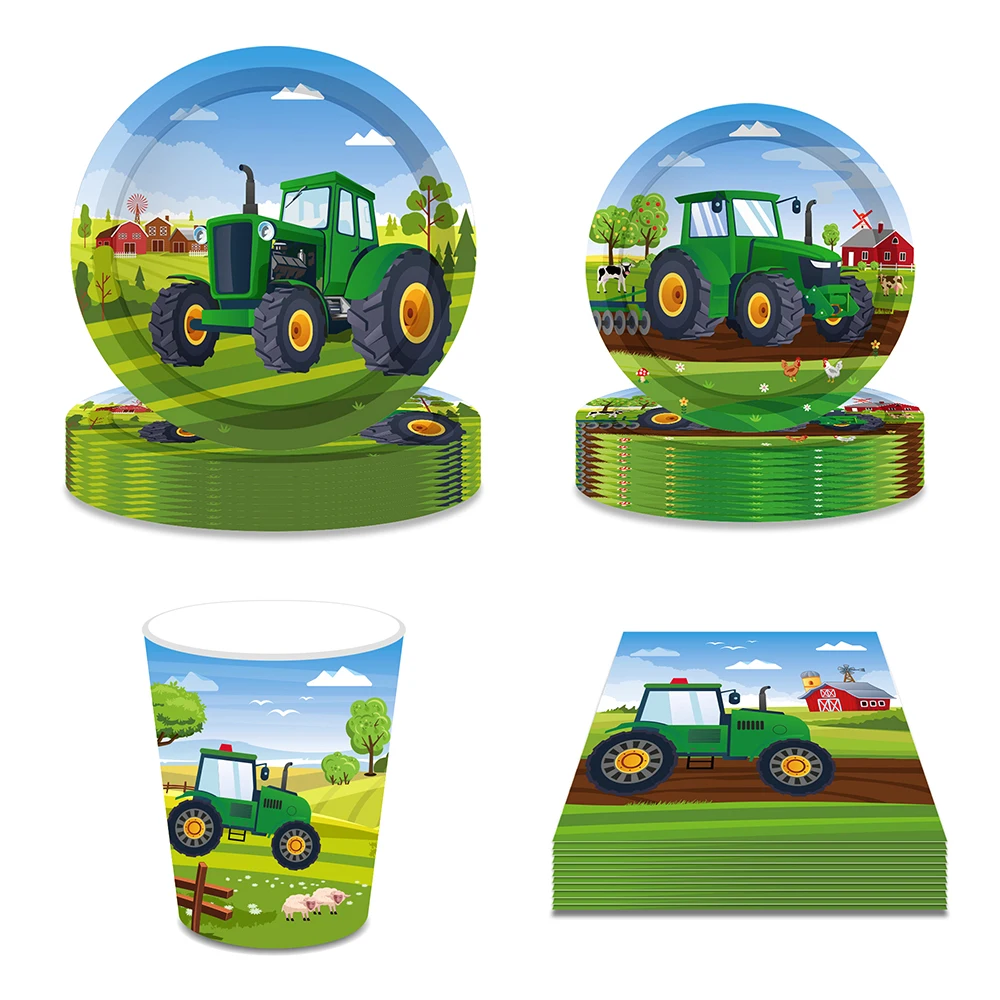 

44pcs/set Cartoon Farm Tractor Car Birthday Party Paper Disposable Tableware Sets Plates Cups Napkins Baby Shower Party Supplies