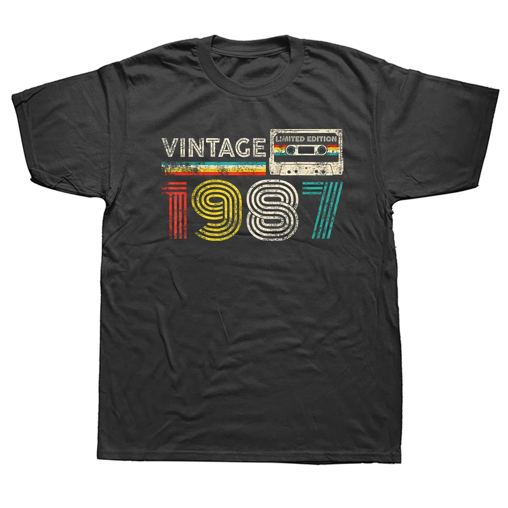 Vintage 1987 Klassisches Geburtstags-T-Shirt mit Kassetten-Motiv, Humor-Streetwear-T-Shirt, Kurzarm, Unisex, Locker Geschnittene Kleidung