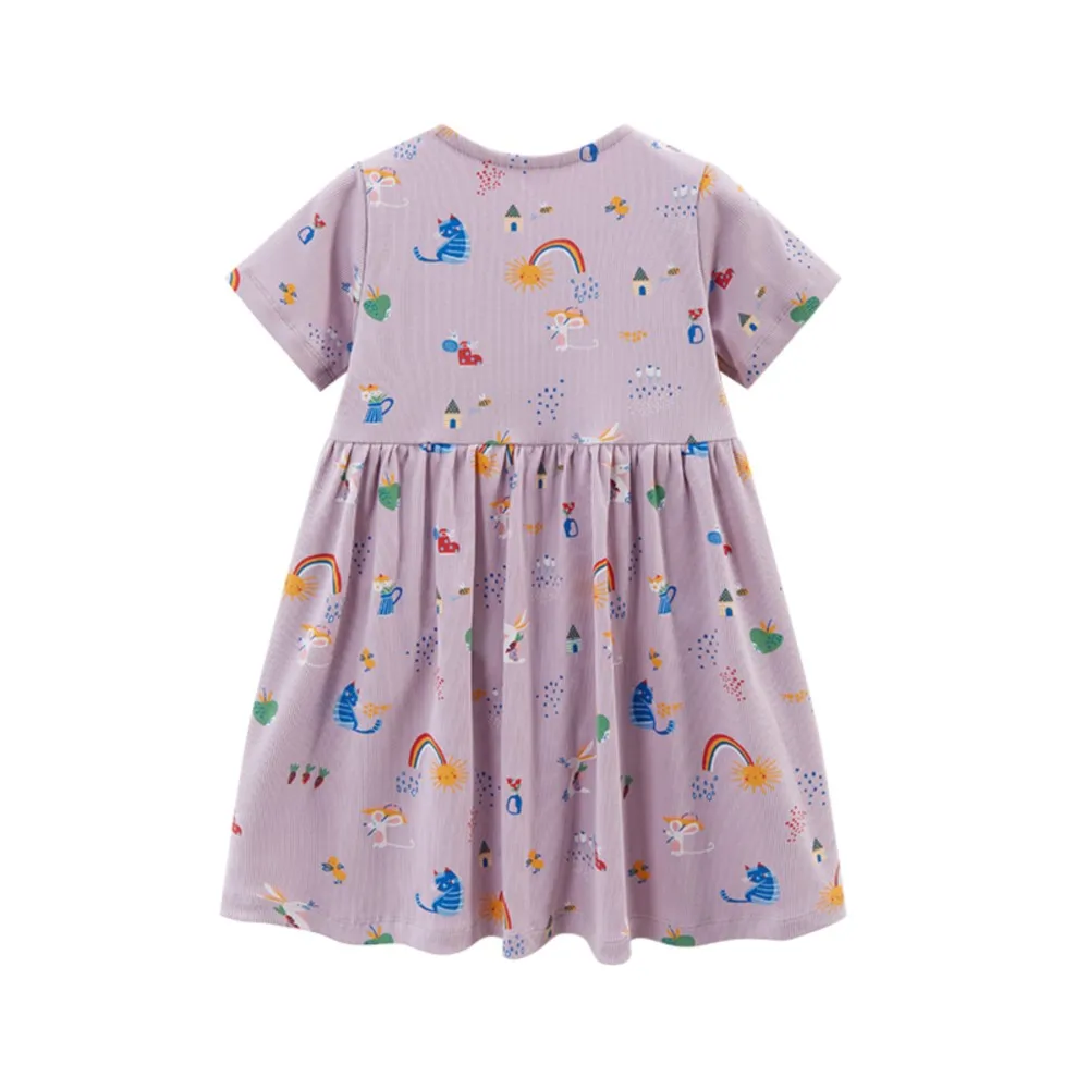 2025 Summer Princess Dress Baby Girls Cotton Purple Children 's Clothing Kid Clothes Cartoon Rainbow  Kids Dress