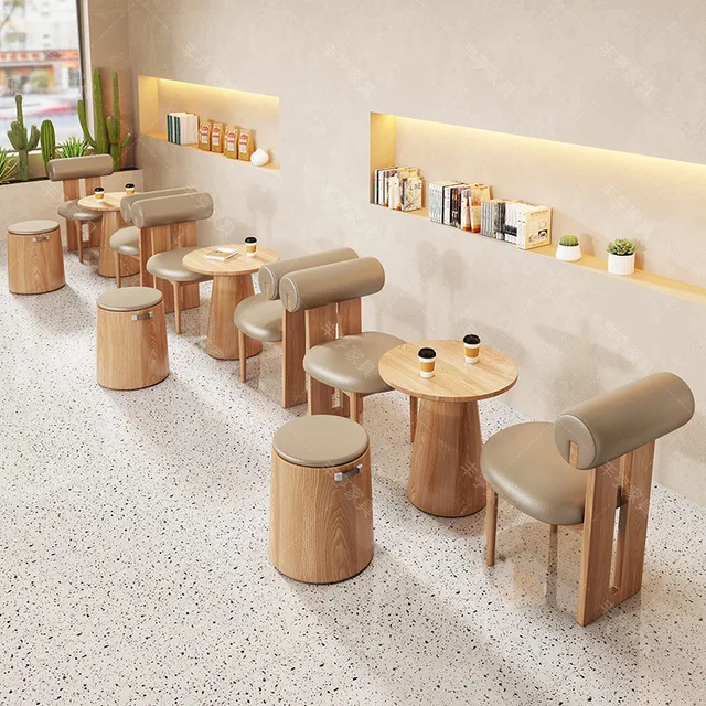 Q92 Milk Tea Shop Cafe Solid Wood Card Seat Sofa