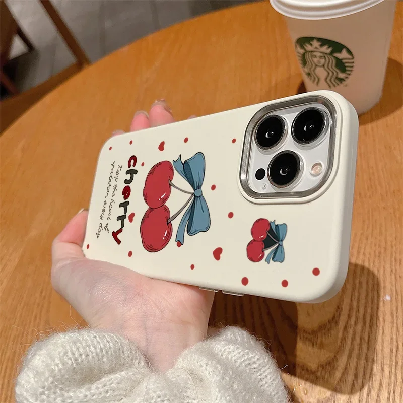 Cute Cherry Bow Luxury Lens Cover Phone Case
