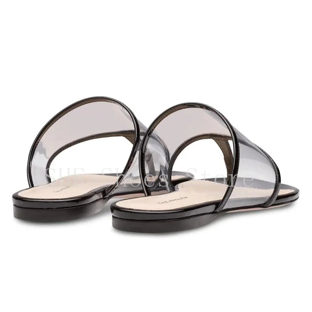 Fashion Transparent Pvc Flip-Toe Flates for Women Round Toe Low Heel Shallow Sandals Ladies Summer Casual Flipflops Shoes
