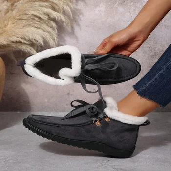 شتاء جديد برأس مستدير مبطن دافئ مضاد للانزلاق أحذية الثلوج غير رسمية مناسبة للنساء أحذية قصيرة غير رسمية عصرية ومريحة 3