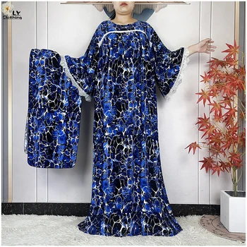 2025 Latest Party Dress Printed Pure Cotton Women Long Dress Dubai Casual Holiday Fashion Party Dresses African Abaya Clothing 1