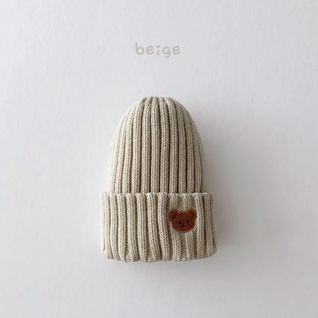 Knit Hat Baby Hat Korea Spring Autumn Kids Boys Girls Knit Hat Candy Color Bear Head Embroidery