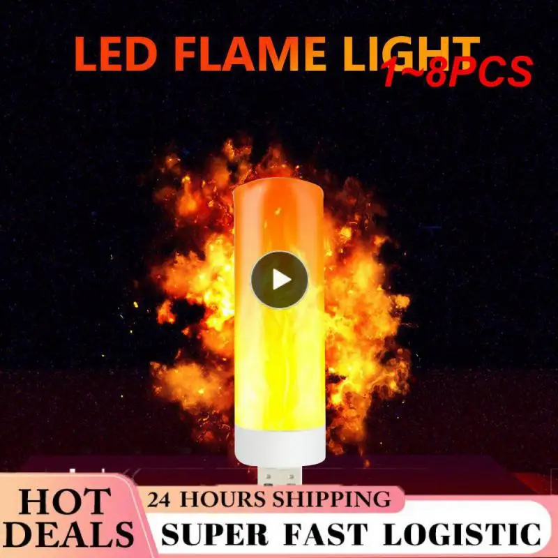 

1~8PCS Atmosphere Lights LED Flame Flashing Candle Lights Book Lamp for Power Bank Camping Lighting Cigarette Lighter Effect