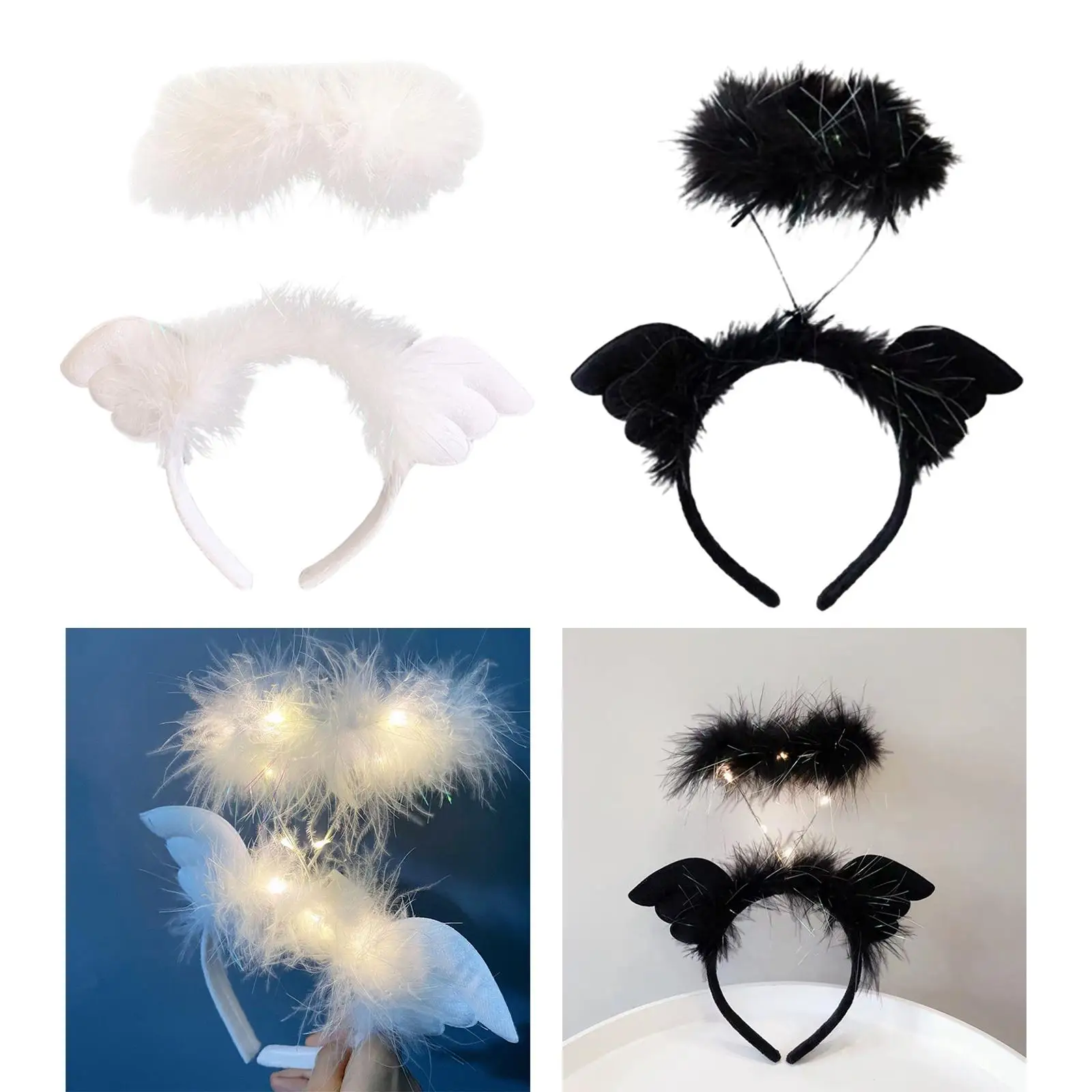 Angel Wing Headband Lovely Hair Clip Devil Wing Decorative with Light Headwear for Women Photo Props Costume Wedding Carnival